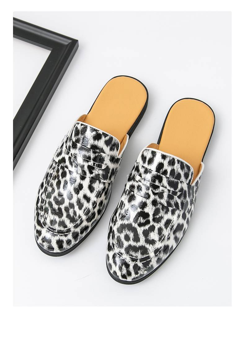 New Summer Fashion Leopard Print Half-slippers For Men's Outdoor Casual Half-slippers, Personalized Heel-free Slippers, Pointed Toe Versatile Sandals_voghion.com