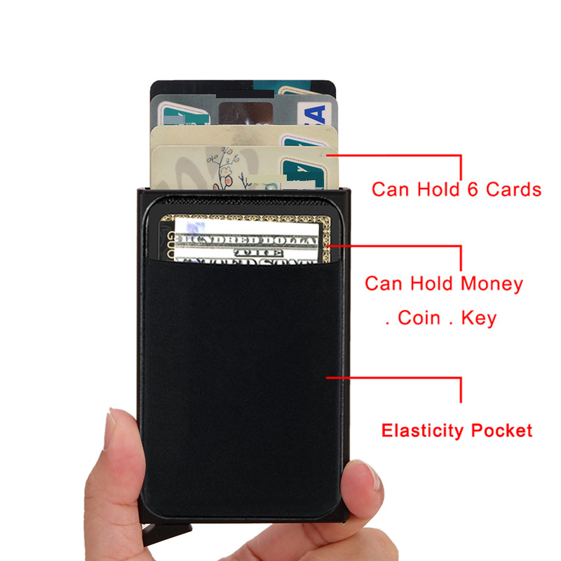 Reisepasshüllen und -geldbörsen Kartenbox aus Aluminiumlegierung und Lycra-Stoff Erweiterungskartenhalter Herrengeldbörse RFID Smart Anti-Diebstahl-Bürste_voghion.com