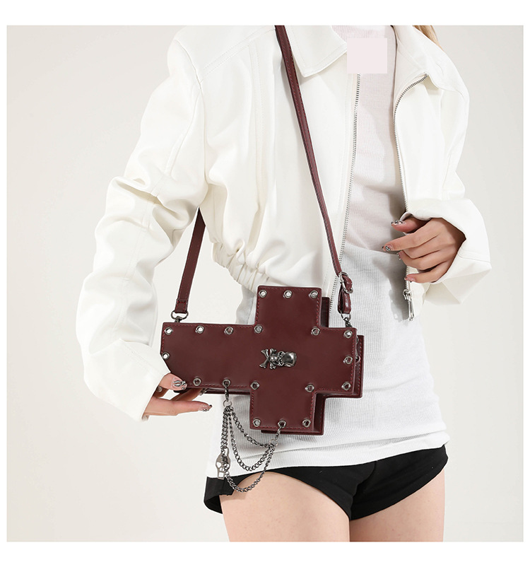 Gothic Shoulder Bag For Women, PU Leather Crossbody Purse With Studs, RFID Protection Mini Bag_voghion.com