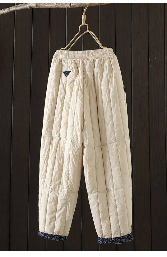 Pantalon matelassé bouffant – Pantalon d'hiver moelleux avec poches surdimensionnées (noir/crème, coupe ample)_voghion.com