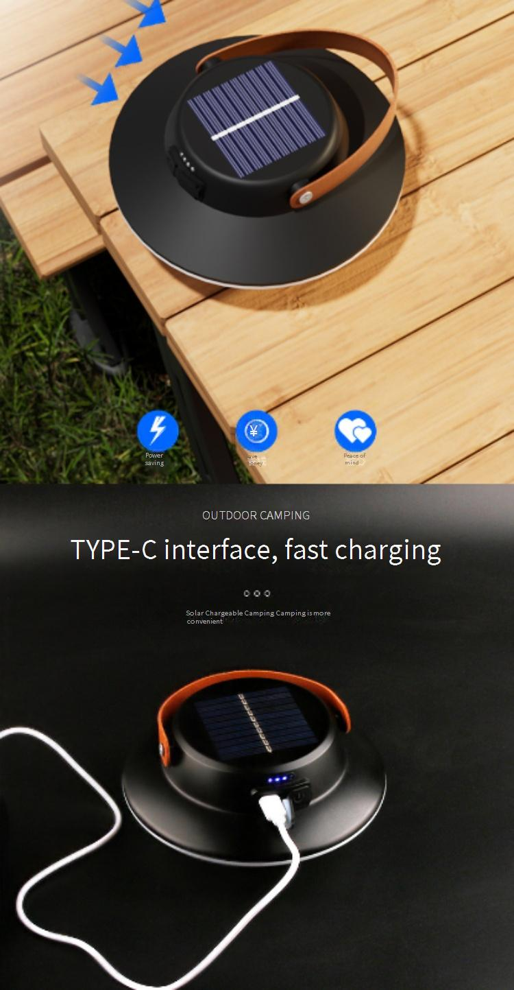 Lanterna LED Solar Portátil para Acampamento - Luz Portátil à Prova D'água para Áreas Externas, Emergência e Banca de Mercado_voghion.com