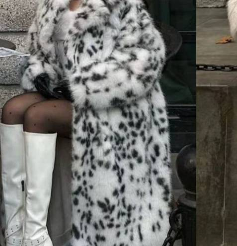 Leopard Print Faux Fox Fur Coat – Oversized Blazer Lapel Long Coat For Women (S-3XL, White/Yellow)_voghion.com