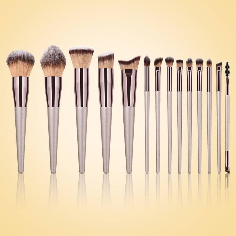Make-up-Pinsel und -Werkzeuge, 10/14-teiliges Champagner-Make-up-Pinsel-Set – Professionelle Kosmetik-Werkzeuge mit Holzgriff (Luxus und Komplettset)_voghion.com