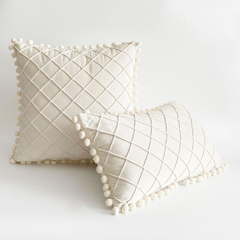 Fodera per cuscino in velluto con nappe e motivo trapuntato a rombi - Morbida fodera per cuscino per divano, letto, ufficio_voghion.com