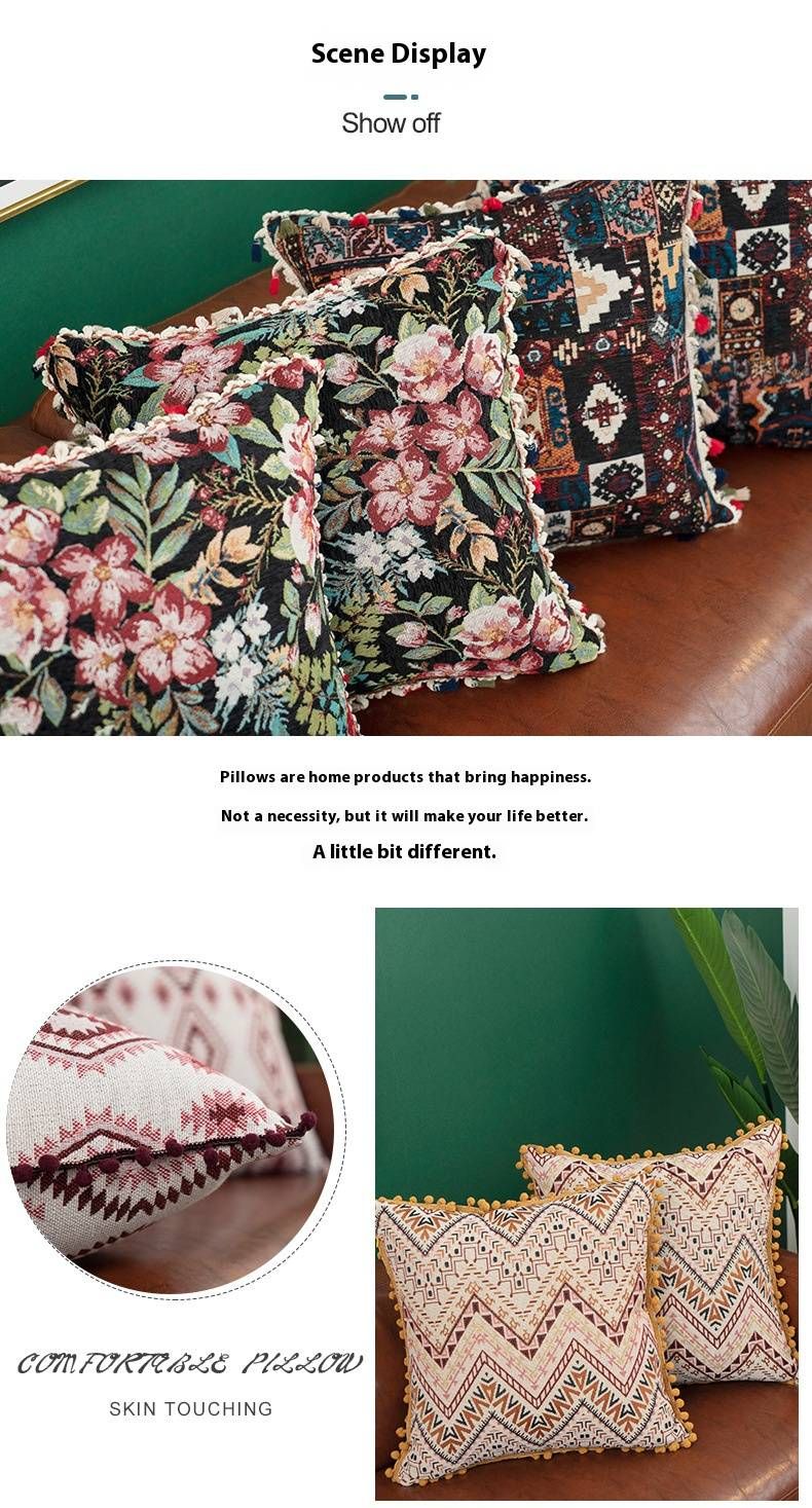 Cuscino decorativo marocchino boho con ricami e nappe, 45x45 cm, con inserto in cotone PP, arredamento bohémien per la casa._voghion.com