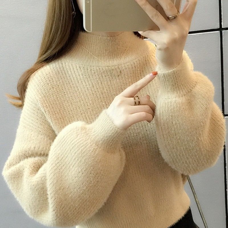 Oversized Lantern Sleeve Sweater – Cozy High-Neck Knit | Boho-Chic & Effortless Warmth_voghion.com