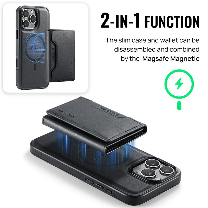 2 In 1 Wallet Card Case For Iphone 16 Pro Max 16E 15 Plus 14 13 12 Magnetic Wireless Charging Leather Phone Back_voghion.com