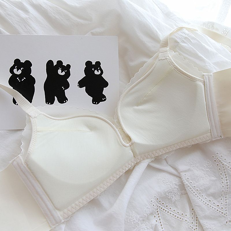 Mädchenhaft, sanft und cool ~ Französischer Stil Herzspitze Push-up-BH-Set für kleine Oberweite, kabellos, Modal, für Damen_voghion.com