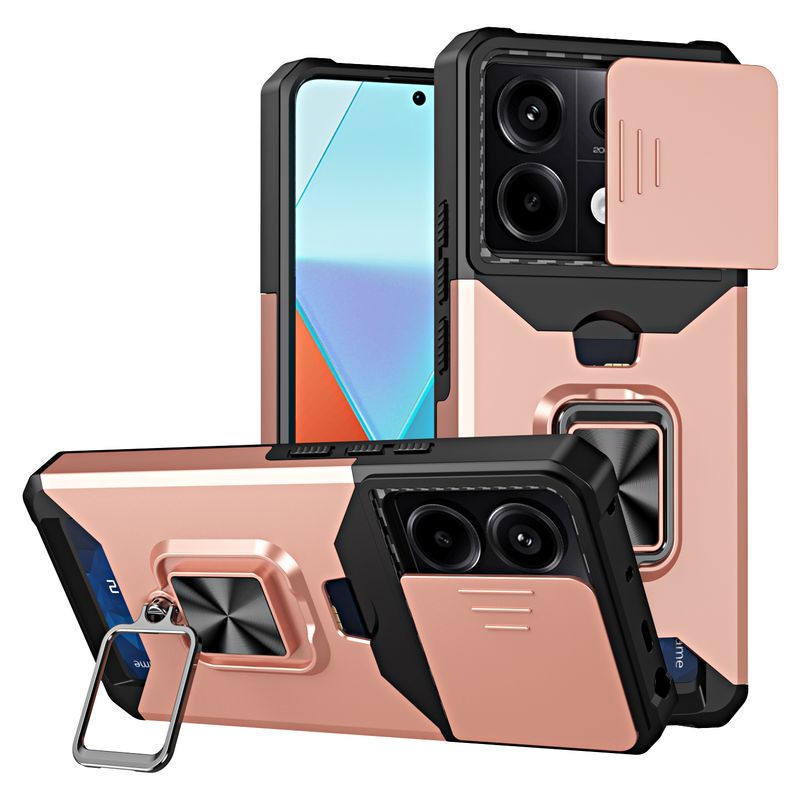 Hoesje voor Redmi Note 13 12 11 Pro Plus X5 X6 M6 Pro Zware bescherming met schuifcamerahoes en kaartcliphoes_voghion.com