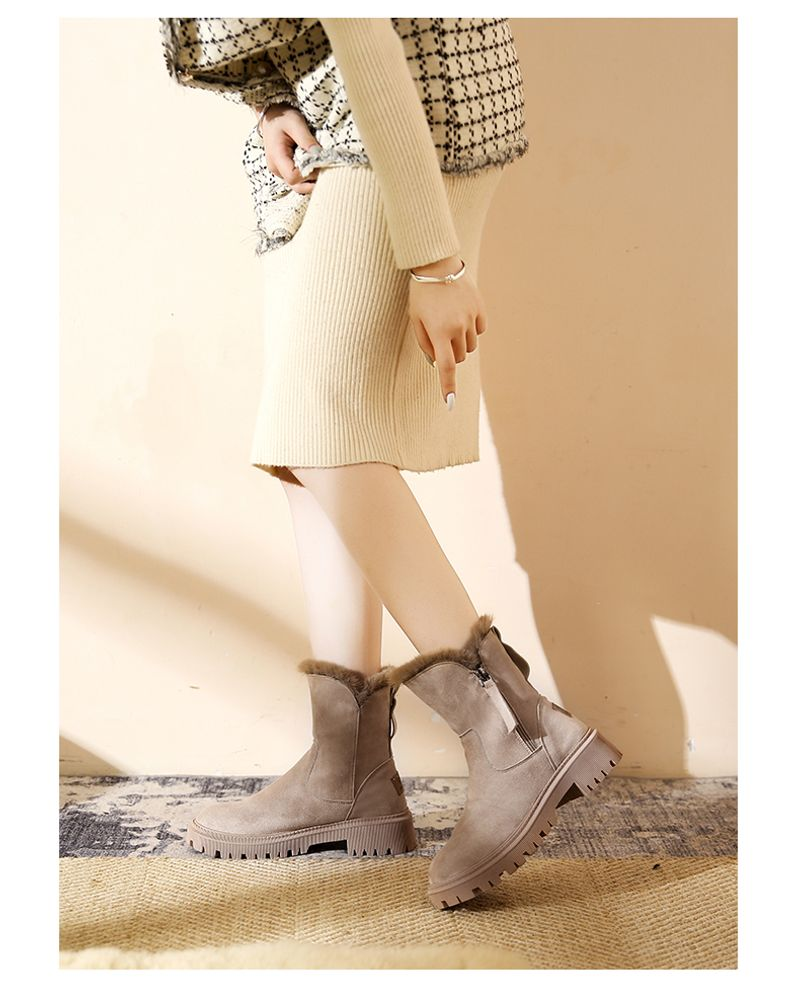 MCDV Ispessimento Neve Donne 2023 Inverno Caldo Stilista di Moda Stivali Con Piattaforma Gladiatore antiscivolo Breve Peluche Appartamenti In Pelle Scamosciata_voghion.com