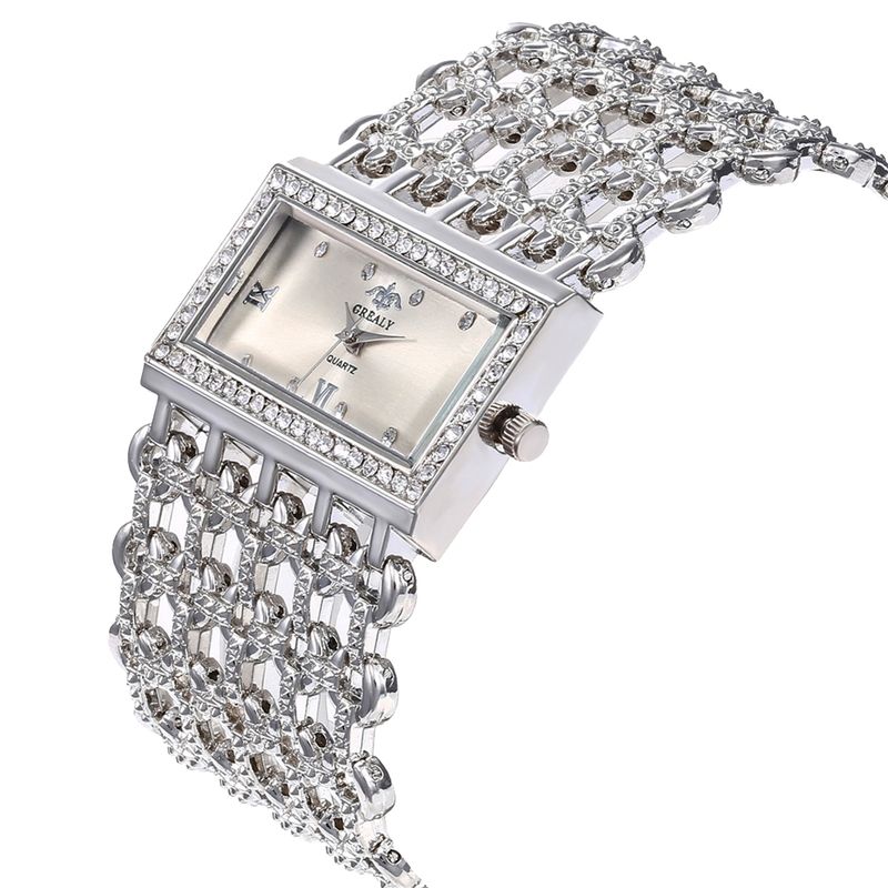 Yamaler Glitter Women Hollow banda larga numeri romani strass quadrante quadrato orologio al quarzo_voghion.com
