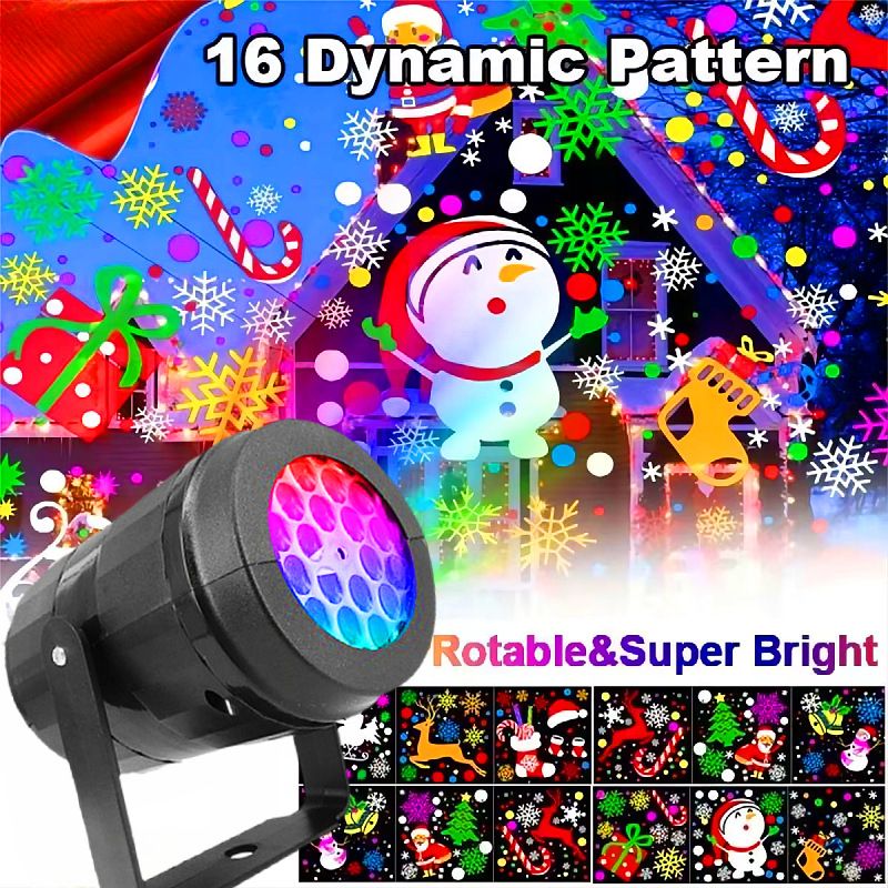 Home Christmas Projection Blizzard Snowflake Laser Outdoor LED 16 Patterns Atmosphere Light_voghion.com