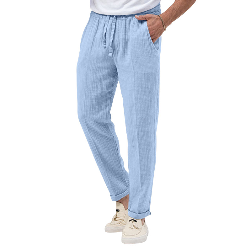 2023 Summer Breathable Solid Color Bubble Plus Size Loose Men's Casual Pants_voghion.com