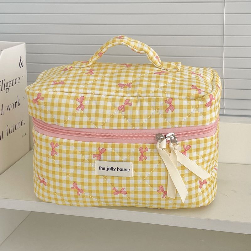 Plaid Bowknot Make-up für Geschäftsreisen und Reisen, tragbare Macaron-Aufbewahrung, hochwertiges, leichtes Steppmuster_voghion.com