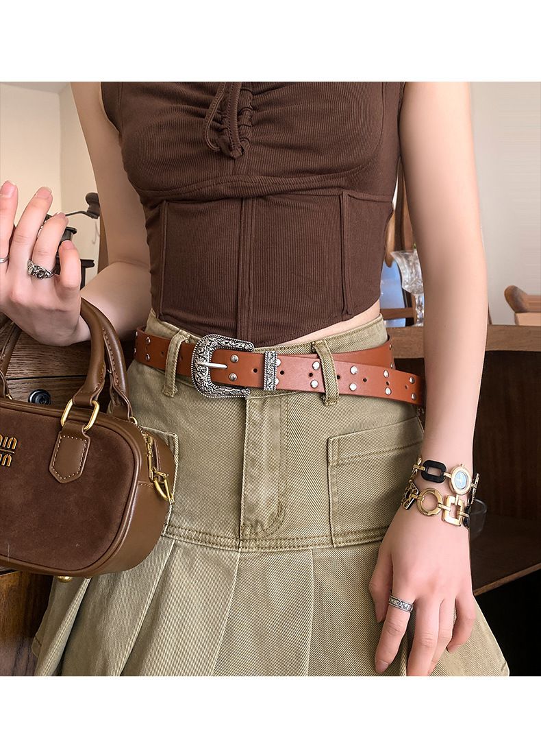 2025 Spring And Summer New Women's American Black Men's Hundred Jeans Rivet Belt_voghion.com