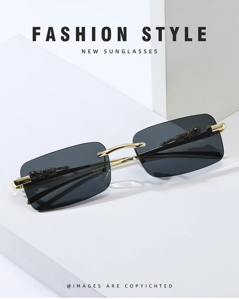 Lunettes de soleil classiques sans monture pour hommes et femmes, décoration léopard, petites lunettes de soleil de conduite sans cadre_voghion.com