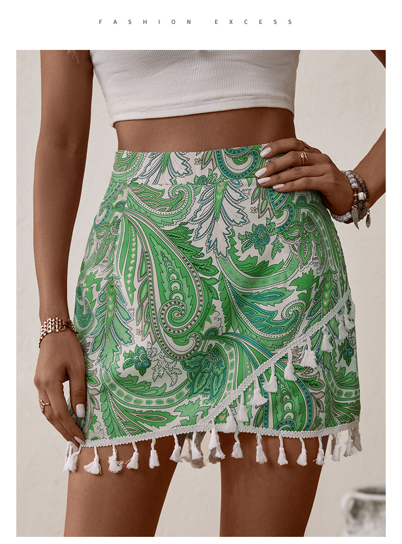 Gröna etniska tryckta A-linje Culottes_voghion.com