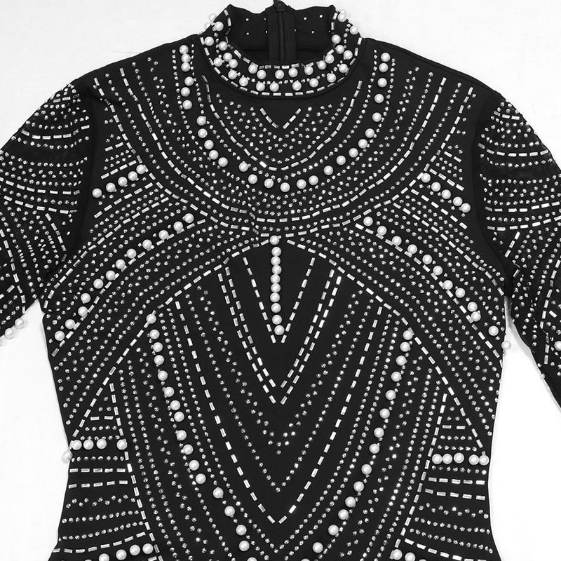 Abito a maniche lunghe da donna, alla moda, con perline a bolle e diamanti, gonna alla moda_voghion.com