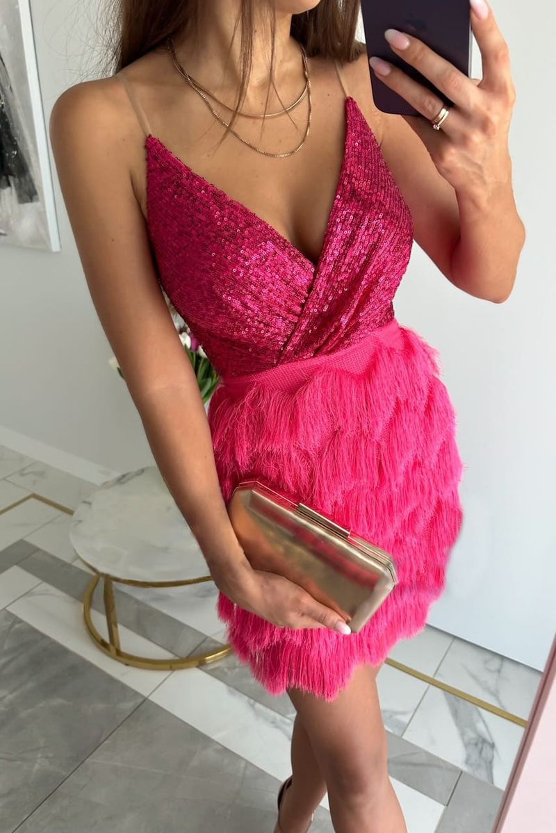 Damenbekleidung Pailletten Lässiges Neckholderkleid Lockeres stylisches mehrfarbiges Kleid_voghion.com