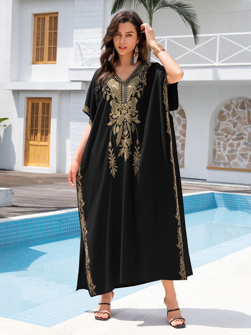 Women's Embroidered Beach Cover-Up – Lightweight Cotton Bikini Robe For Swim & Sun (Red/Black/Kong Blue, One Size)_voghion.com