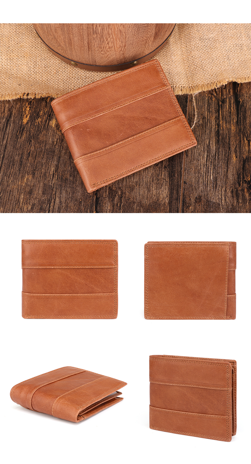 GENODERN Cow Leather Men Wallets with Coin Pocket Vintage Male Purse RFID Blocking Genuine Leather Men Wallet with Card_voghion.com