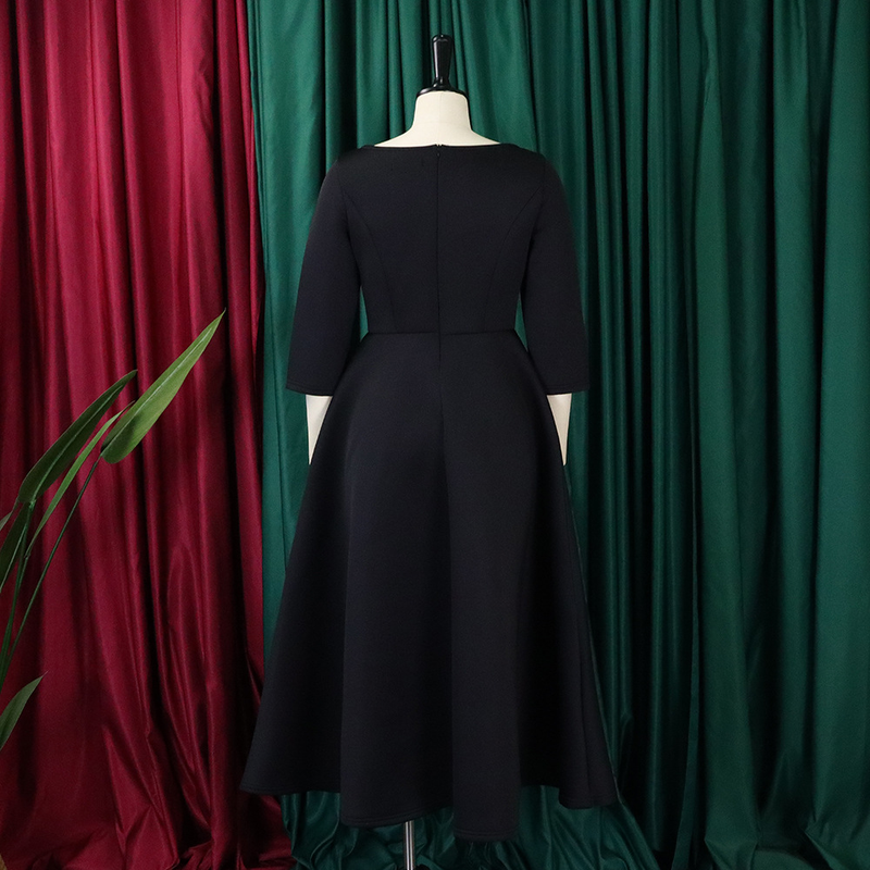 Women's solid color large swing skirt temperament evening dress skirt_voghion.com