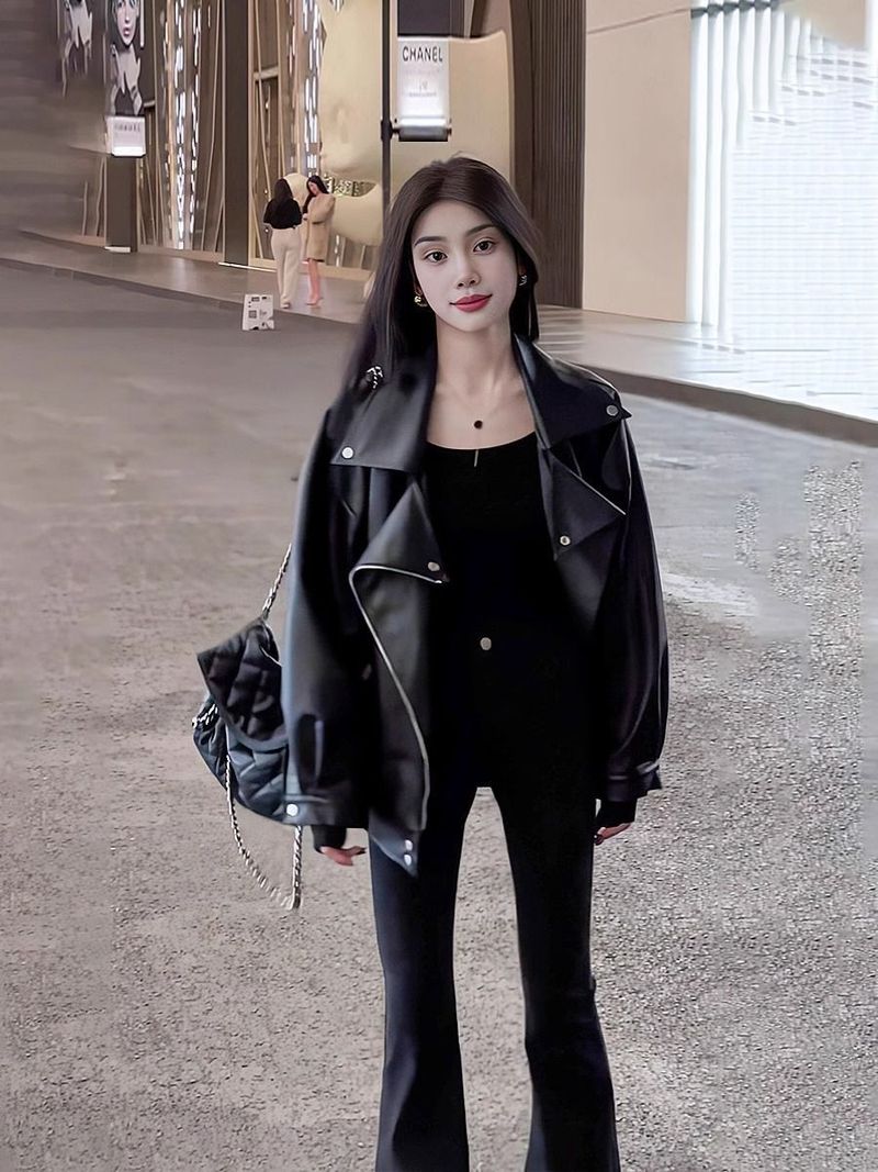 Autumn Winter Street Style Sweet Cool Spicy Leather Loose Oversize Versatile Padded Jacket For Women_voghion.com