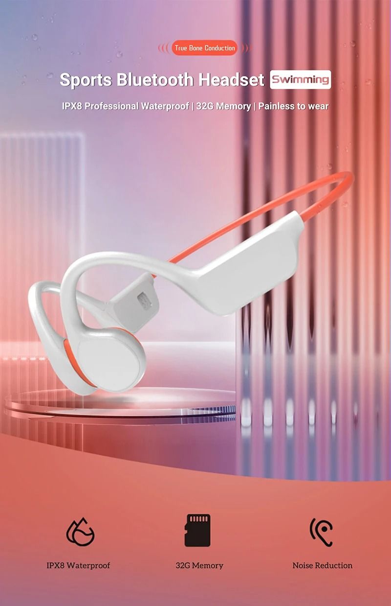 IPX8 Waterproof Bone Conduction Headphone Bluetooth5.3 Wireless Ear-hook Headset Built-in MP3 32G Sports Earphone_voghion.com