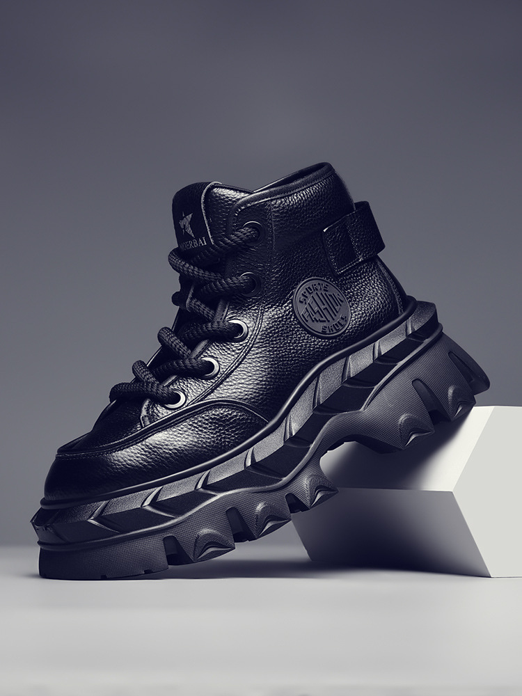 Buffny Men's Vintage Outdoor Hiking Work Boots - Chunky Sole Ankle Boots For Autumn Winter, Fashionable & Versatile Martin Boots With Height Increase_voghion.com