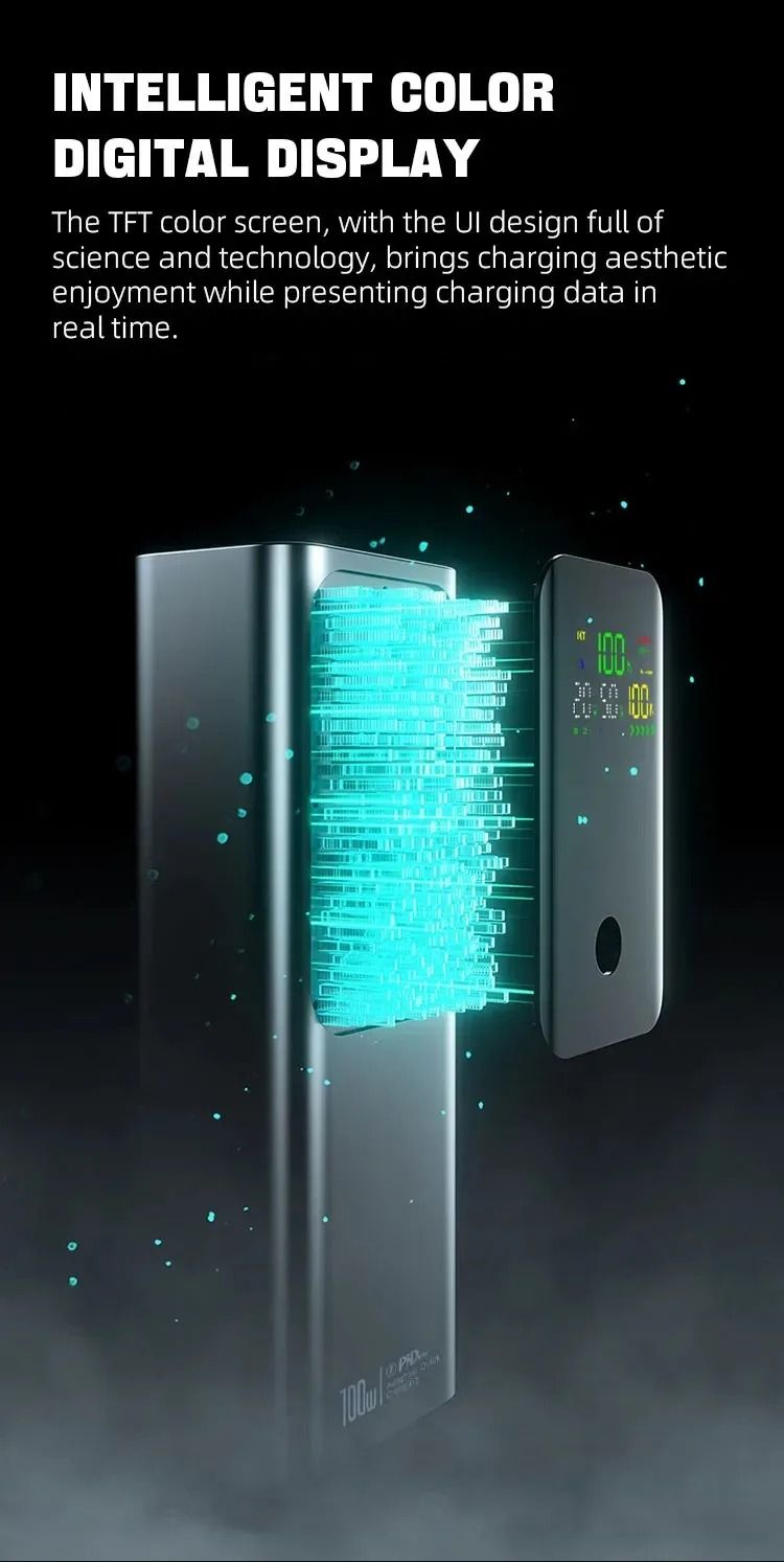 80000 MAh PD100W Portable Color Display Power Bank Supports Bidirectional Fast Charging, Suitable For IPhone, Laptop,_voghion.com
