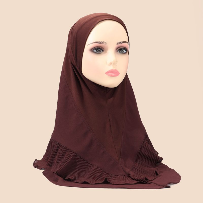Women's Hijab solid color women's pullover headscarf crystal linen chiffon double layer ruffled scarf comfortable and breathable_voghion.com