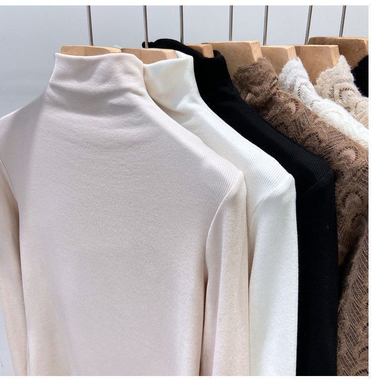 Maglia termica da donna con collo alto e fodera in pile - Maglia a maniche lunghe in morbida maglia spazzolata per l'inverno, camicetta casual slim fit con collo alto_voghion.com