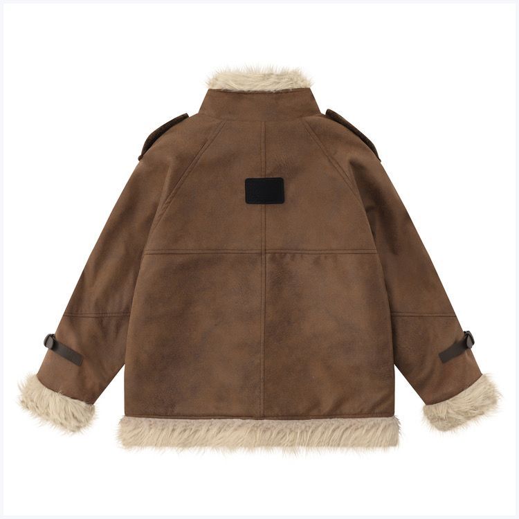 Cappotto in pelle di pecora in stile americano per donna, giacca da motociclista invernale in pelle scamosciata spessa foderata in pile, design di alta qualità_voghion.com