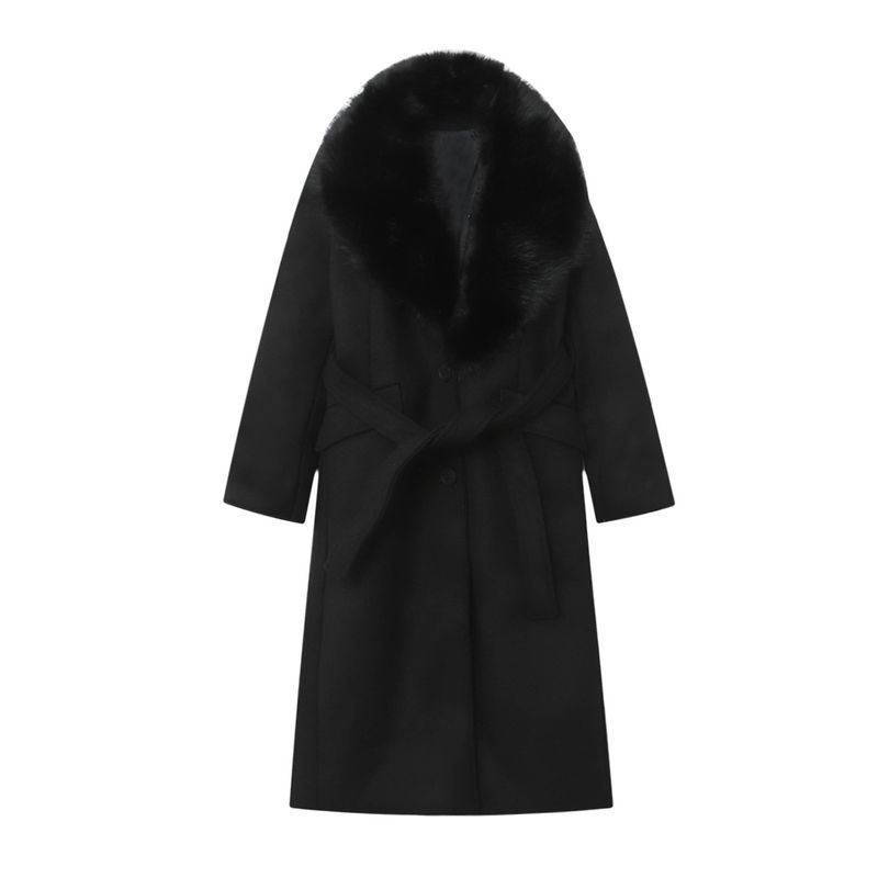 Women's Long Wool Blend Coat With Faux Fur Collar – Stylish Winter Outerwear For Street Fashion (XS/S/M/L)_voghion.com