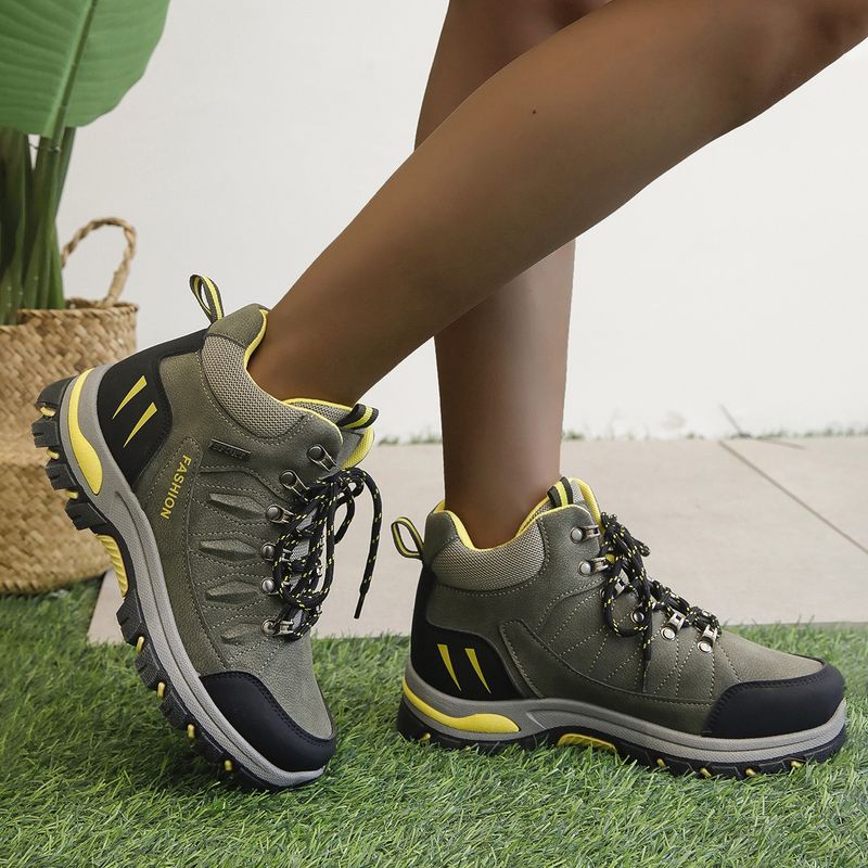Chaussures de randonnée montantes à semelles épaisses pour femmes de grande taille avec chaussures d'extérieur à lacets sur le devant Chaussures de sécurité_voghion.com
