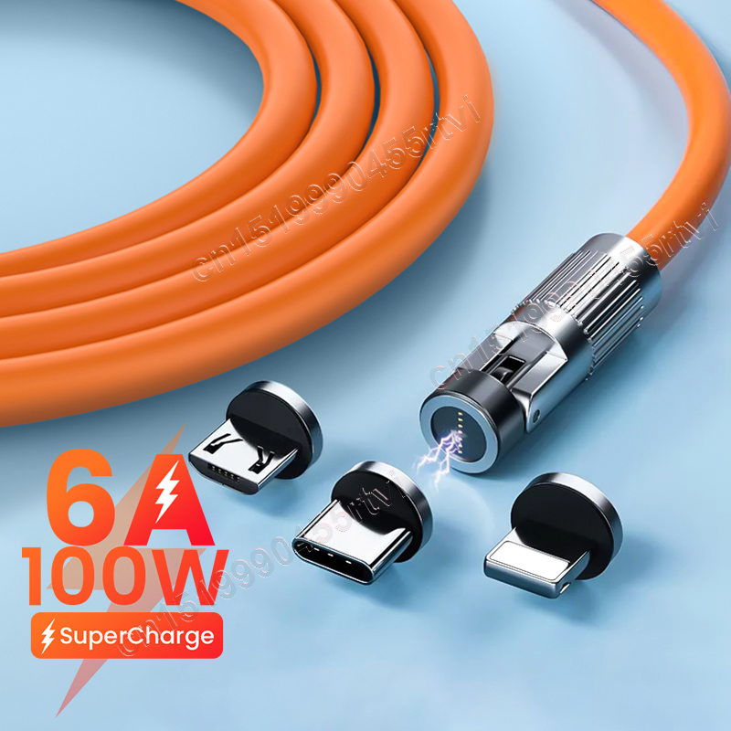 Rotate 540 Magnetisches USB-Typ-C-Kabel 6A Schnellladung für Huawei Micro USB 8-Pin-Magnet-Ladekabel für iPho-fähiges Laden_voghion.com