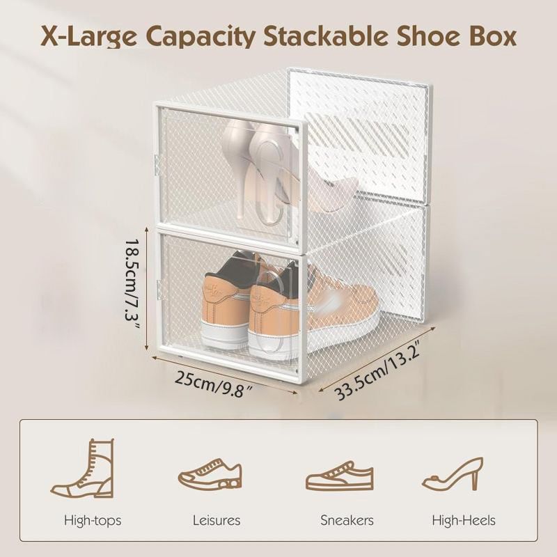 Magnetic Front-Opening Shoe Storage Boxes - Stackable Clear PP Organizers With Striped Design (Set Of 2/4/6, Long Ventilation Holes, 33.5x25x18.5cm)_voghion.com