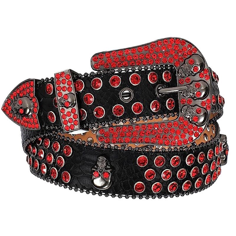 Dekorativer Ins Style Totenkopf High-End Strass Y2K Mode Damen Nieten Herrengürtel_voghion.com