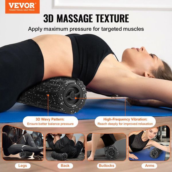 VEVOR Vibrating Foam Roller 4 Intensities Rechargeable Electric EPP Foam Roller_voghion.com