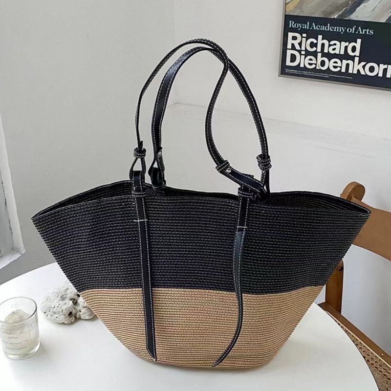 Klassische Damen-Umhängetasche aus Stroh, gewebt, für den Sommer oder den Strand, maschinengenäht, Handtasche, Lederriemen, handgefertigte Geldbörse_voghion.com