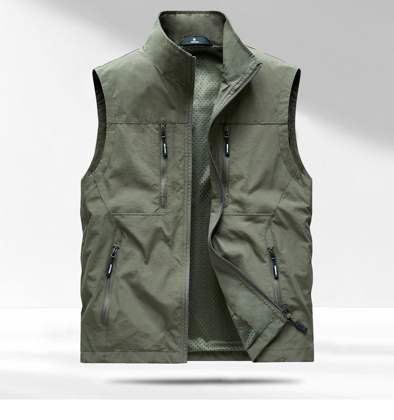 Gilet leggero multiuso da uomo con tasche multiple - Giacca casual ad asciugatura rapida per pesca ed escursionismo (verde militare, cachi, beige, nero, blu navy)_voghion.com