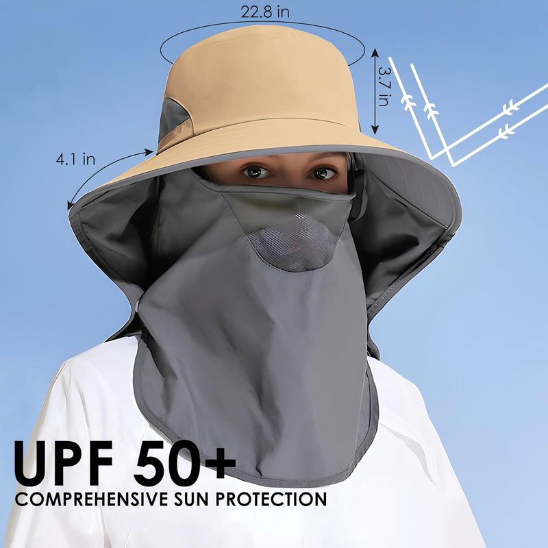 Outdoor Sun Hat Detachable Neck Face Flap UPF 50+UV Protection Visor Fishing Hats With Neck Flap For Men & Women_voghion.com