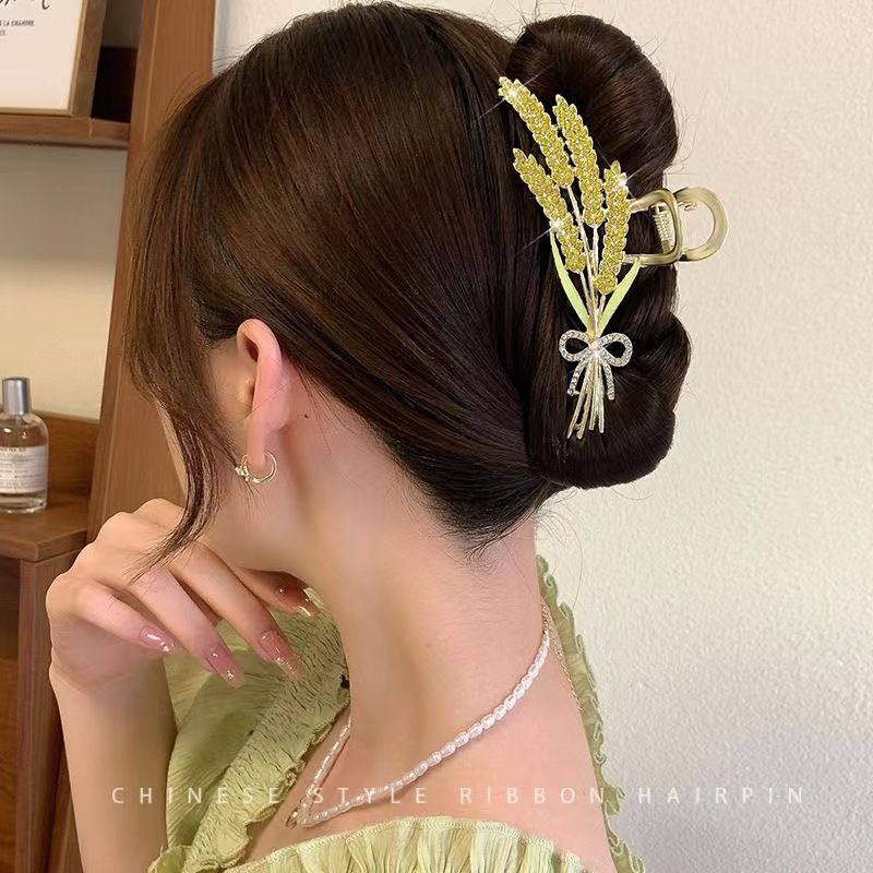 Oreja de cebada de alta gama con rizado en la parte posterior de la cabeza, pinza para el cabello para mujer, tocado grande y elegante con clip de tiburón para verano_voghion.com