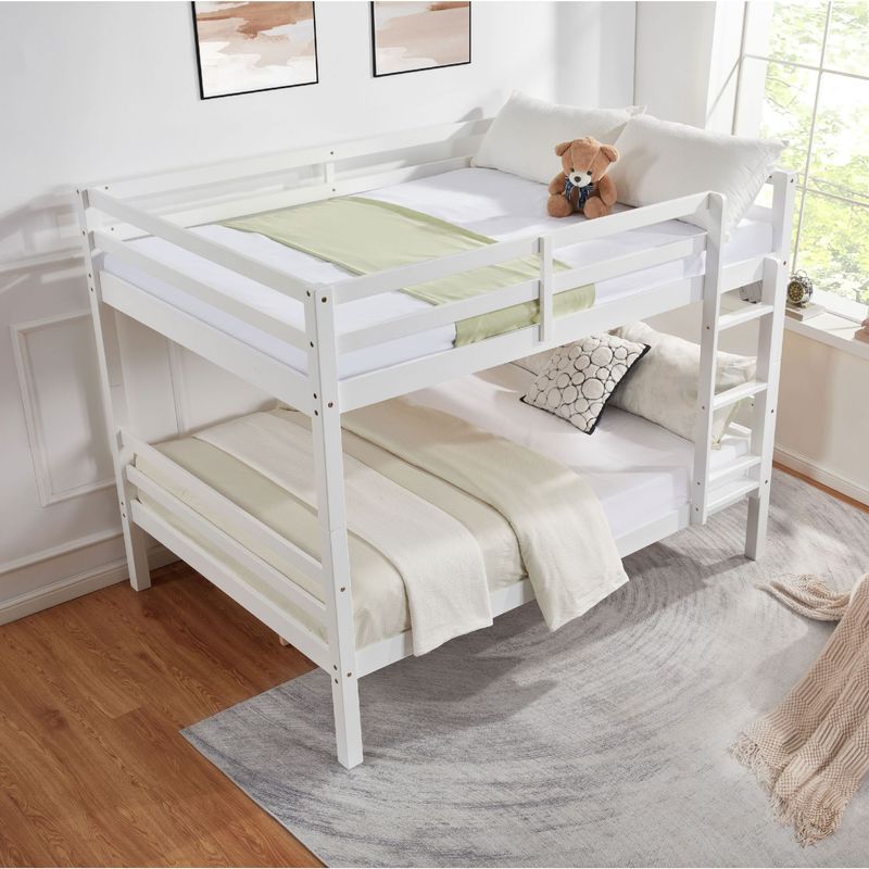 Full Over Full Bunk Bed With Thick Posts,Wooden Bunk Bed With High Guardrail And Ladder For Kids, Teens, Dorm Rooms, And Guest Rooms,No Box Spring Needed,White_voghion.com