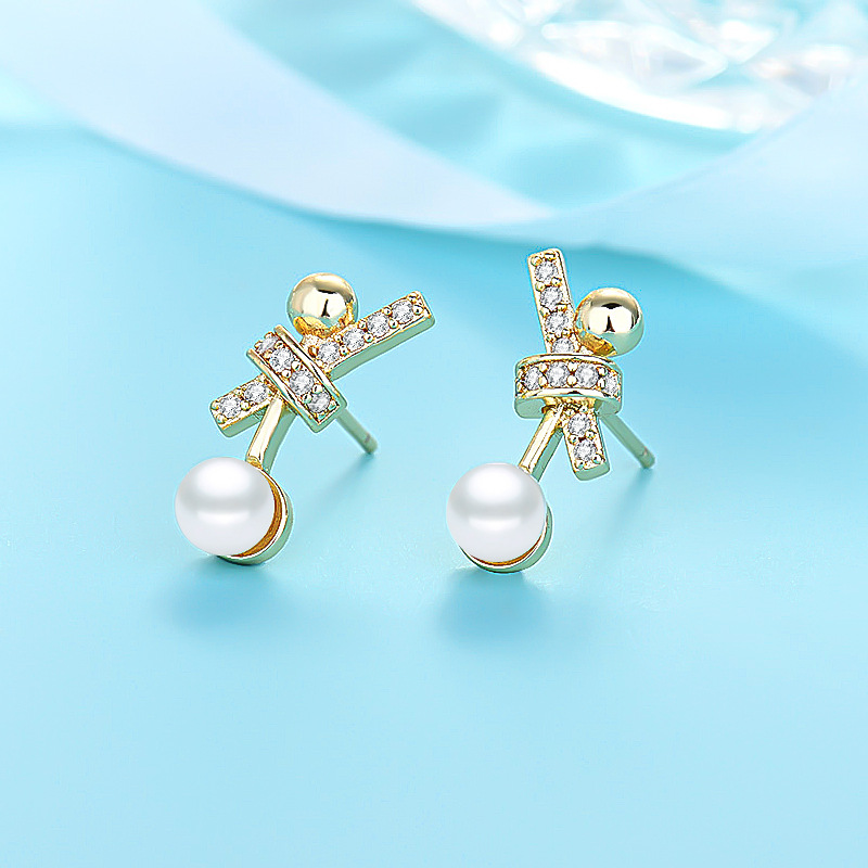 Sterling VENUS Sier New Ear Kelp Knot Zircone Orecchini di perle Orecchini geometrici Gioielli da donna Regali Anelli interi_voghion.com