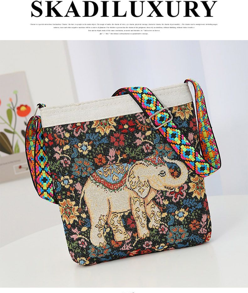 Borsa a tracolla da donna con motivo a gufo e elefante, borsa a tracolla da donna per uscire, borsa in tessuto etnico con ricamo jacquard bifacciale_voghion.com
