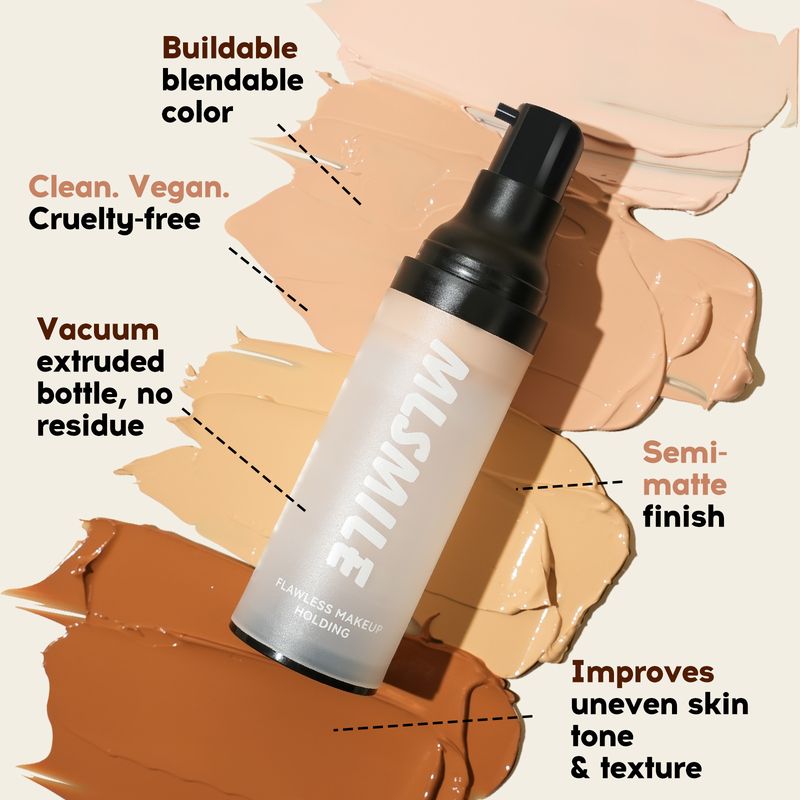 Podkład w płynie MLSMILE Concealer Liquid Foundation Matte Light And Thin, który poprawia wygląd twarzy, rozjaśnia i stanowi bazę dla 8 kolorów podkładu w kremie Nude Makeup_voghion.com