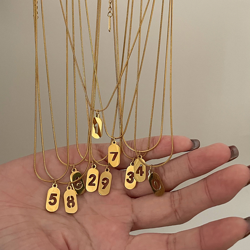 Hot sales Stainless steel angel necklace 0, 1, 2, 3, 4, 5, 6, 7, 8, 9, rectangular hollow number necklace, men's and women's luck,_voghion.com