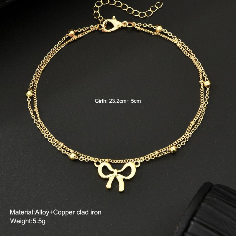 Neues Fußkettchen aus verkupfertem Eisen, Damenschmuck, Schleife, doppellagig, Fußschmuck, Persönlichkeit, Temperament, vielseitig_voghion.com