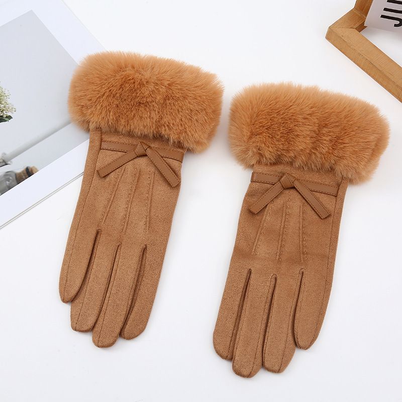 Guanti da ciclismo invernali caldi in pelle scamosciata con touchscreen, antivento e foderati in pile, carini per studenti, da donna e autunnali_voghion.com